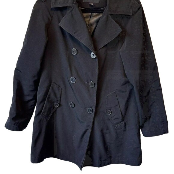 London Fog Womens Black Trench Rain Coat Petite Medium PM No‎ Belt - Picture 2 of 9